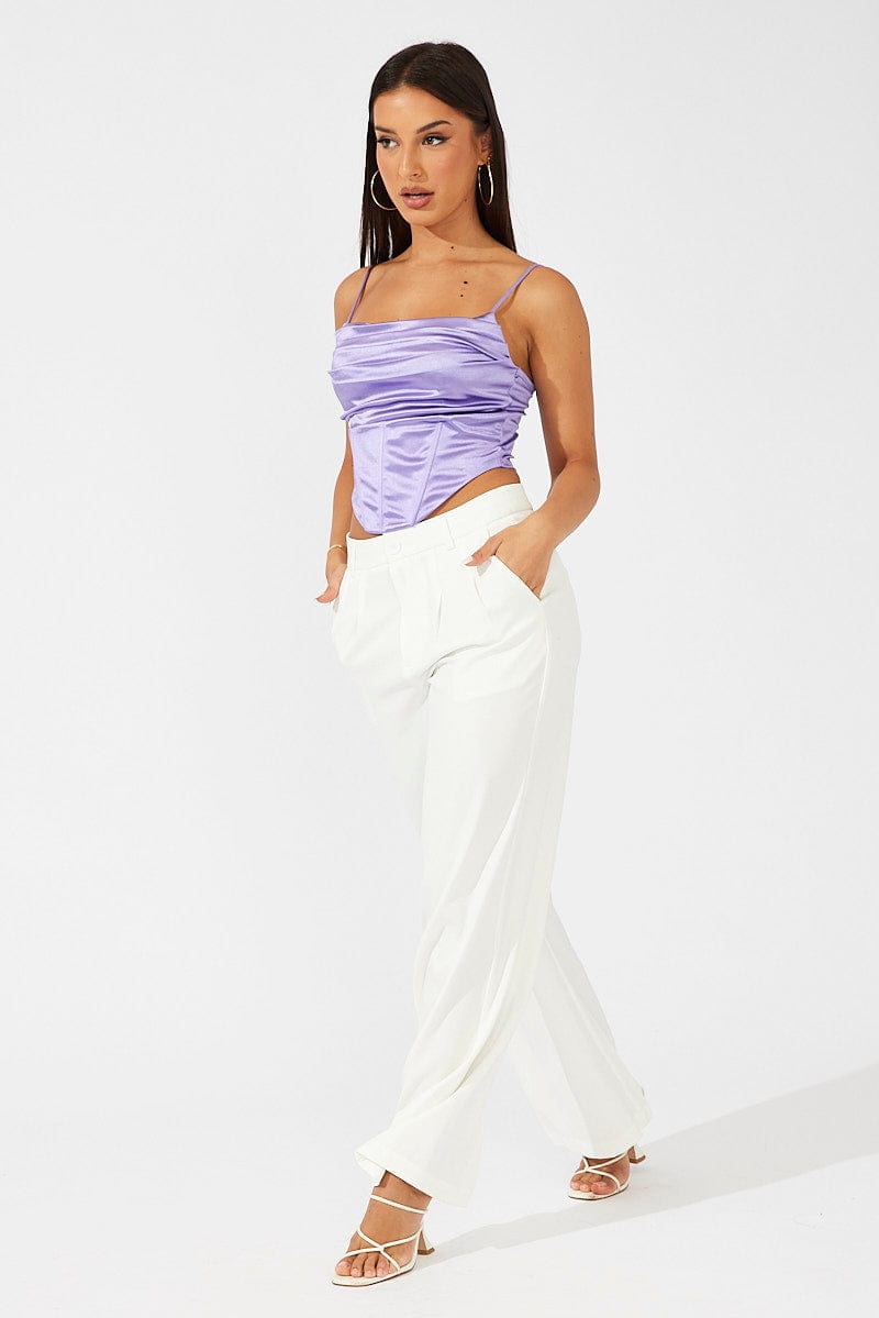 White Wide Leg Pants High Rise for Ally Fashion