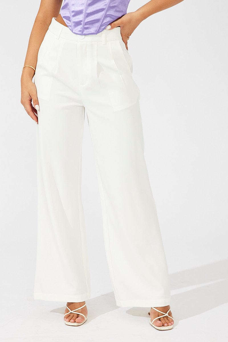 White Wide Leg Pants High Rise for Ally Fashion