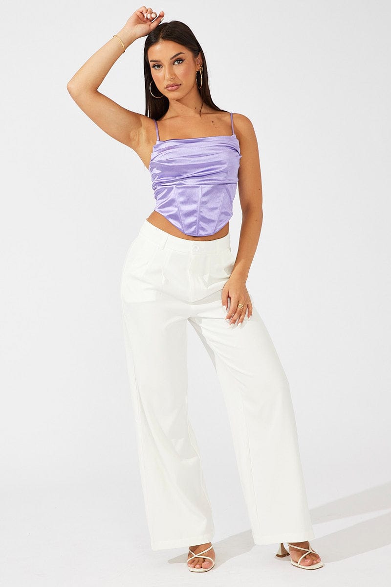 White Wide Leg Pants High Rise for Ally Fashion