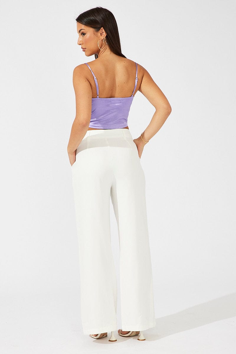 White Wide Leg Pants High Rise for Ally Fashion