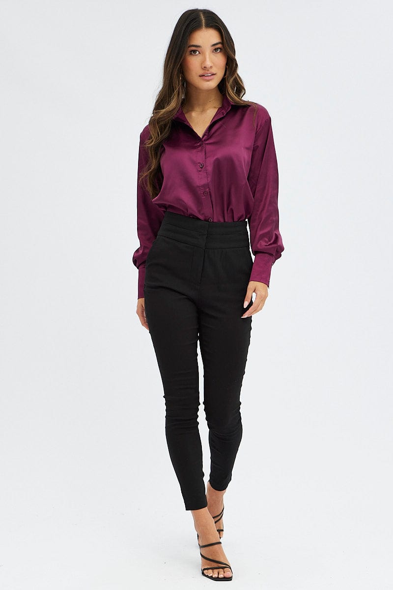 Black Slim Pants High Rise Belted Workwear for Ally Fashion