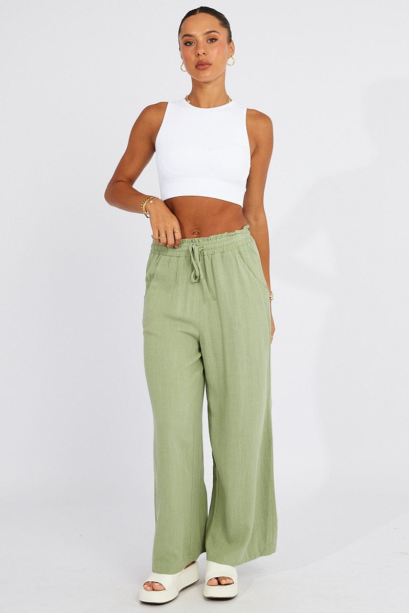 Green Wide Leg Pants High Rise for Ally Fashion