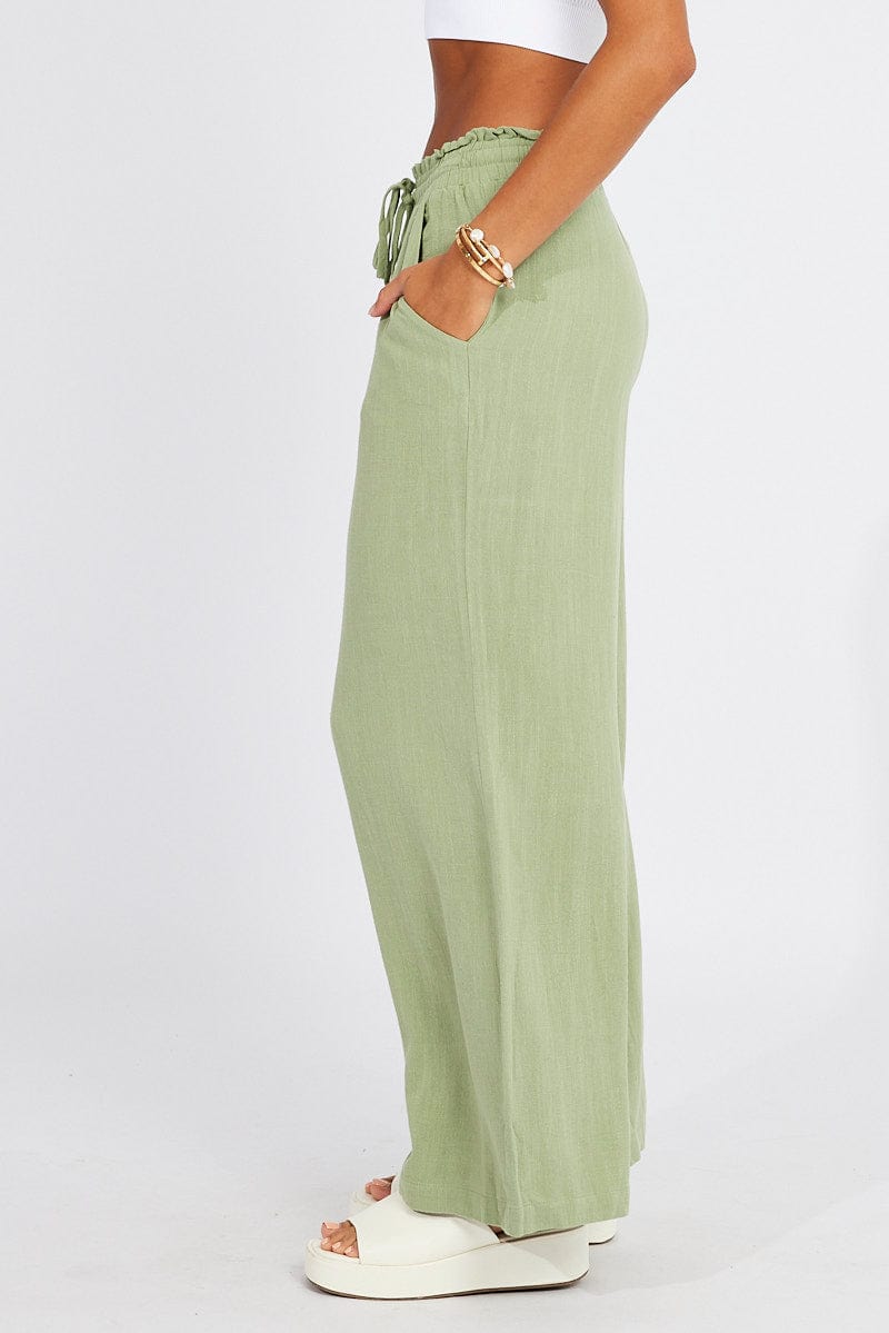 Green Wide Leg Pants High Rise for Ally Fashion