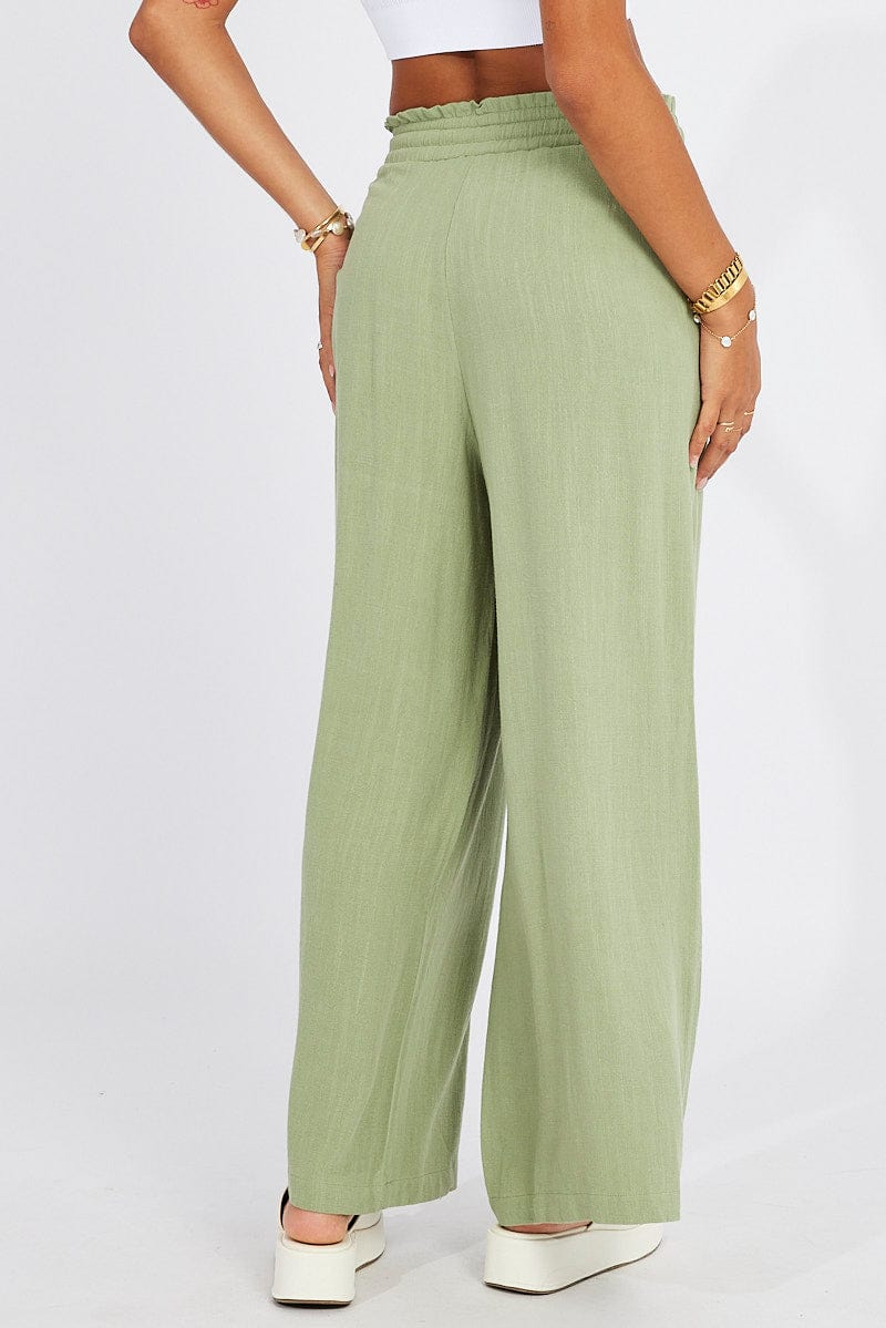 Green Wide Leg Pants High Rise for Ally Fashion