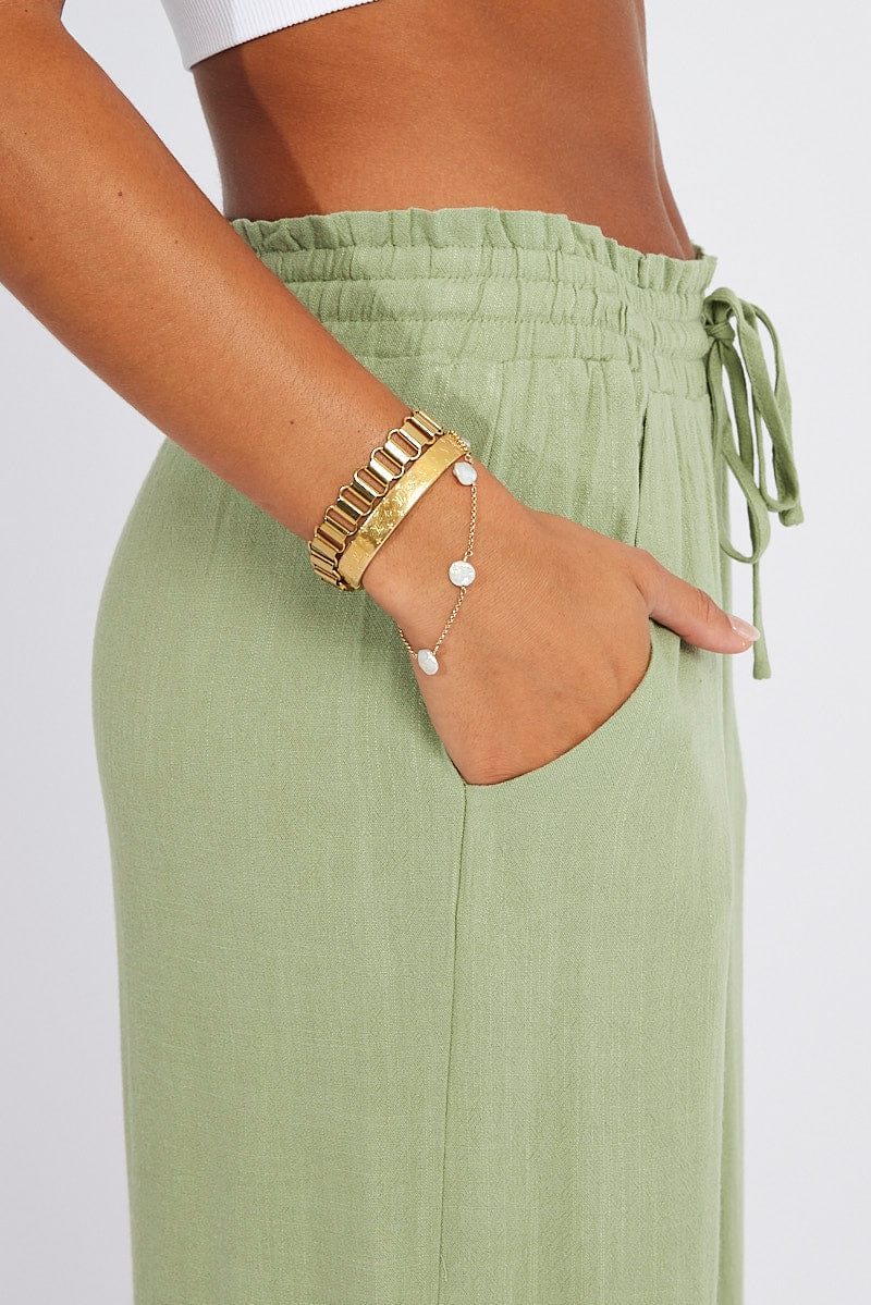 Green Wide Leg Pants High Rise for Ally Fashion