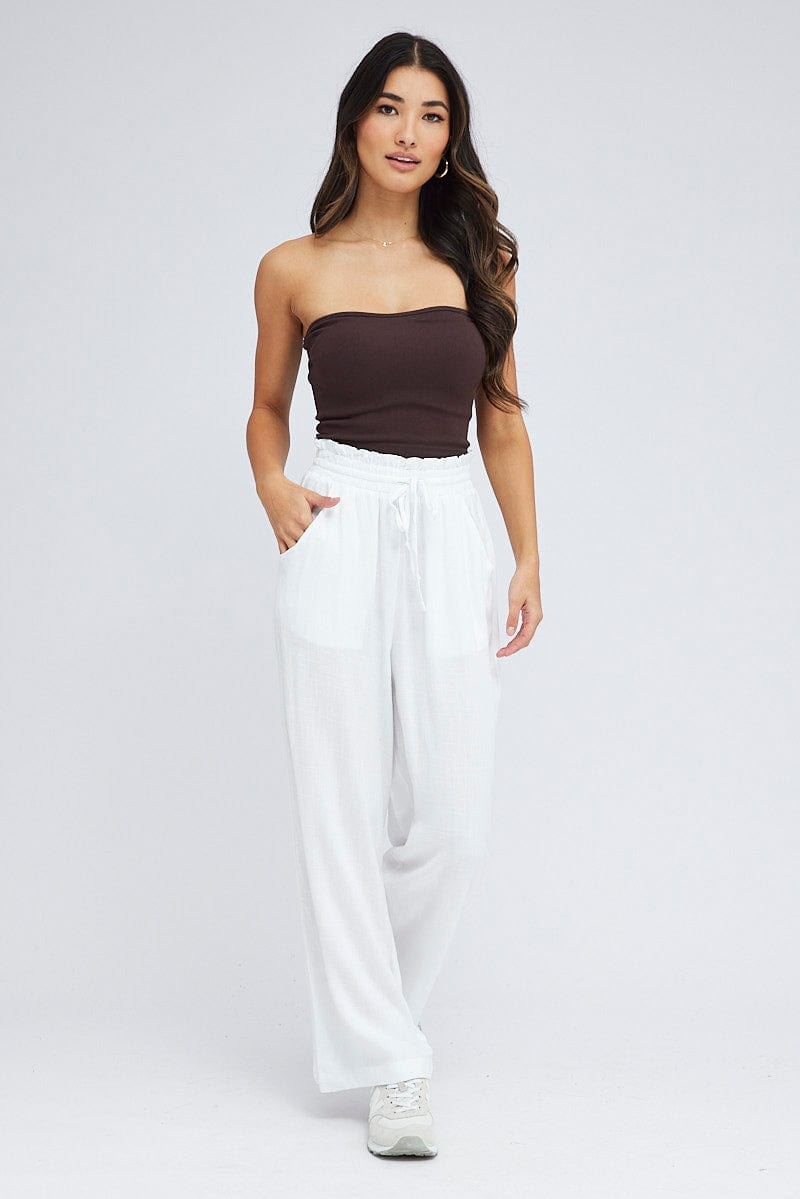 White Wide Leg Pants High Rise for Ally Fashion