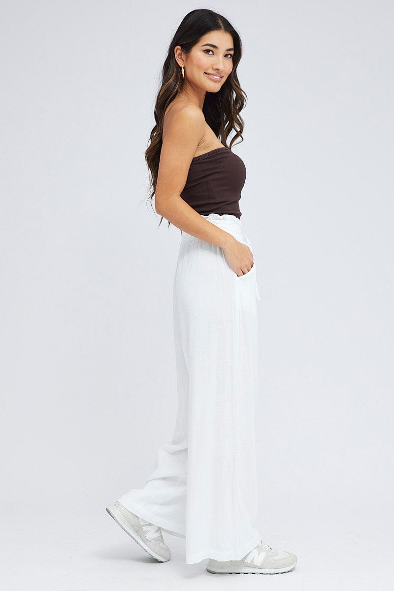 White Wide Leg Pants High Rise for Ally Fashion