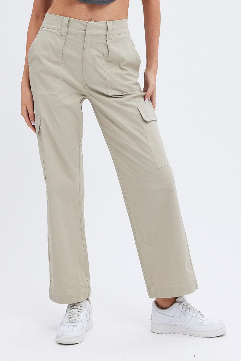Beige Cargo Pants Mid Rise Carpenter | Ally Fashion