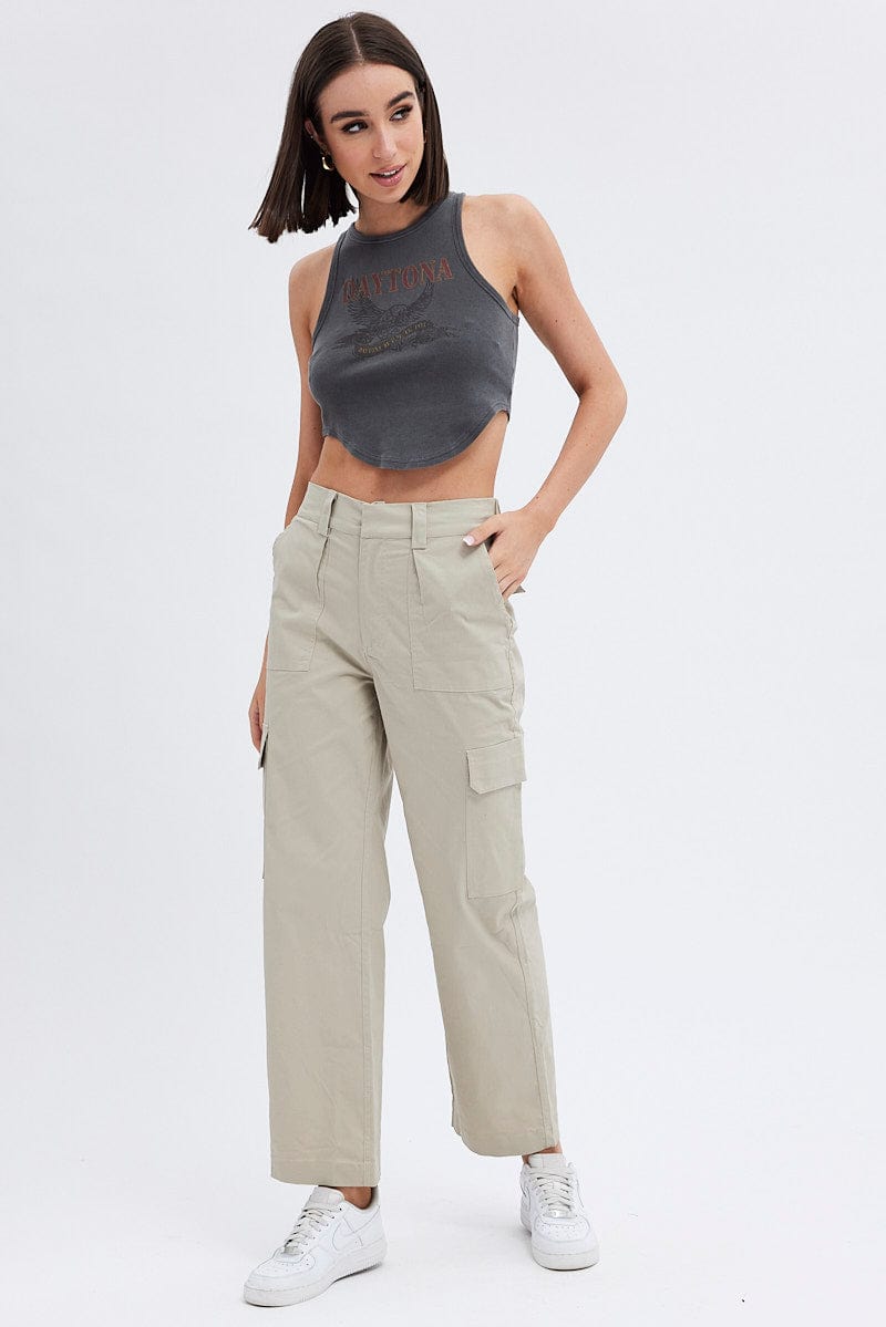 Beige Cargo Pants Mid Rise Carpenter for Ally Fashion