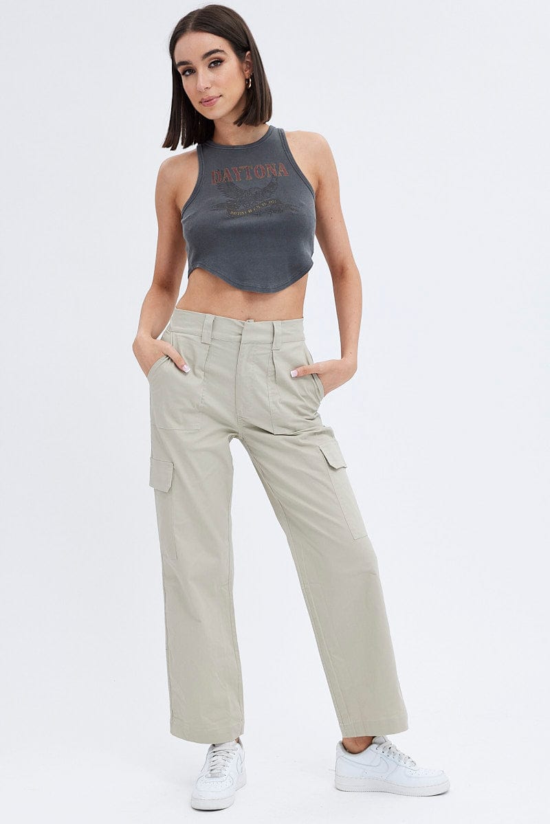 Beige Cargo Pants Mid Rise Carpenter for Ally Fashion