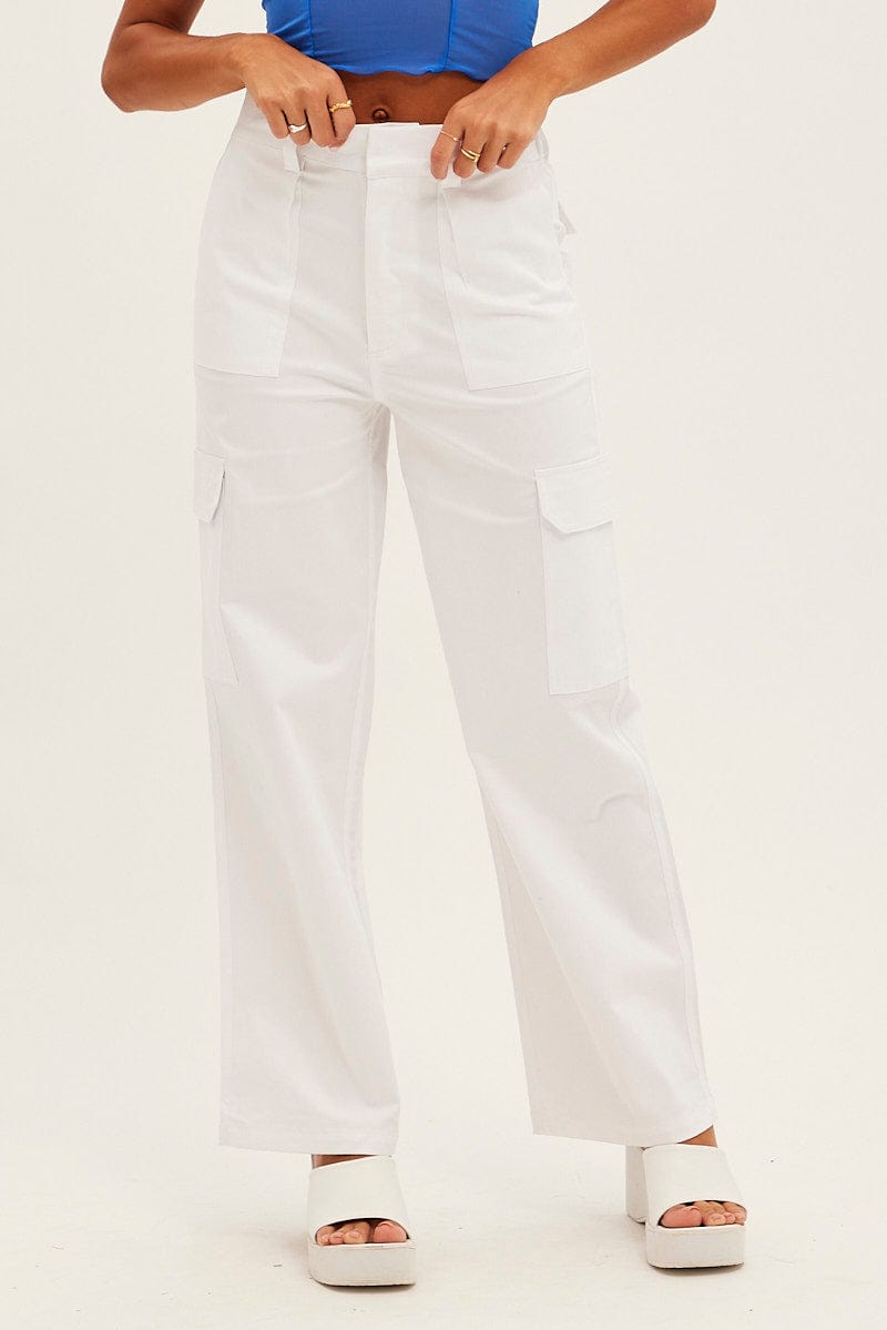 White Cargo Pants Mid Rise Carpenter for Ally Fashion