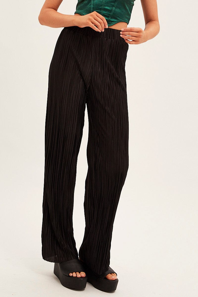 Black Plisse Pants Wide Leg for Ally Fashion