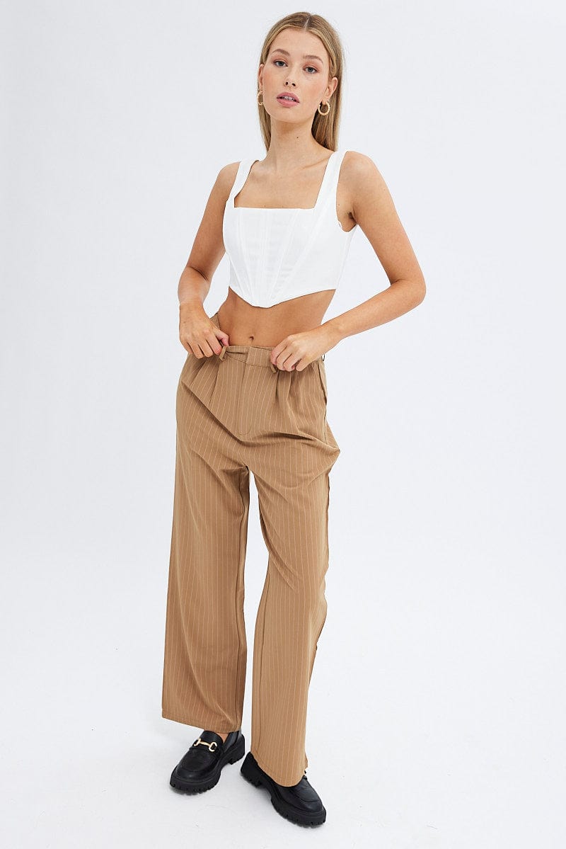 Blue Stripe Wide Leg Pants High Rise Pleated for Ally Fashion