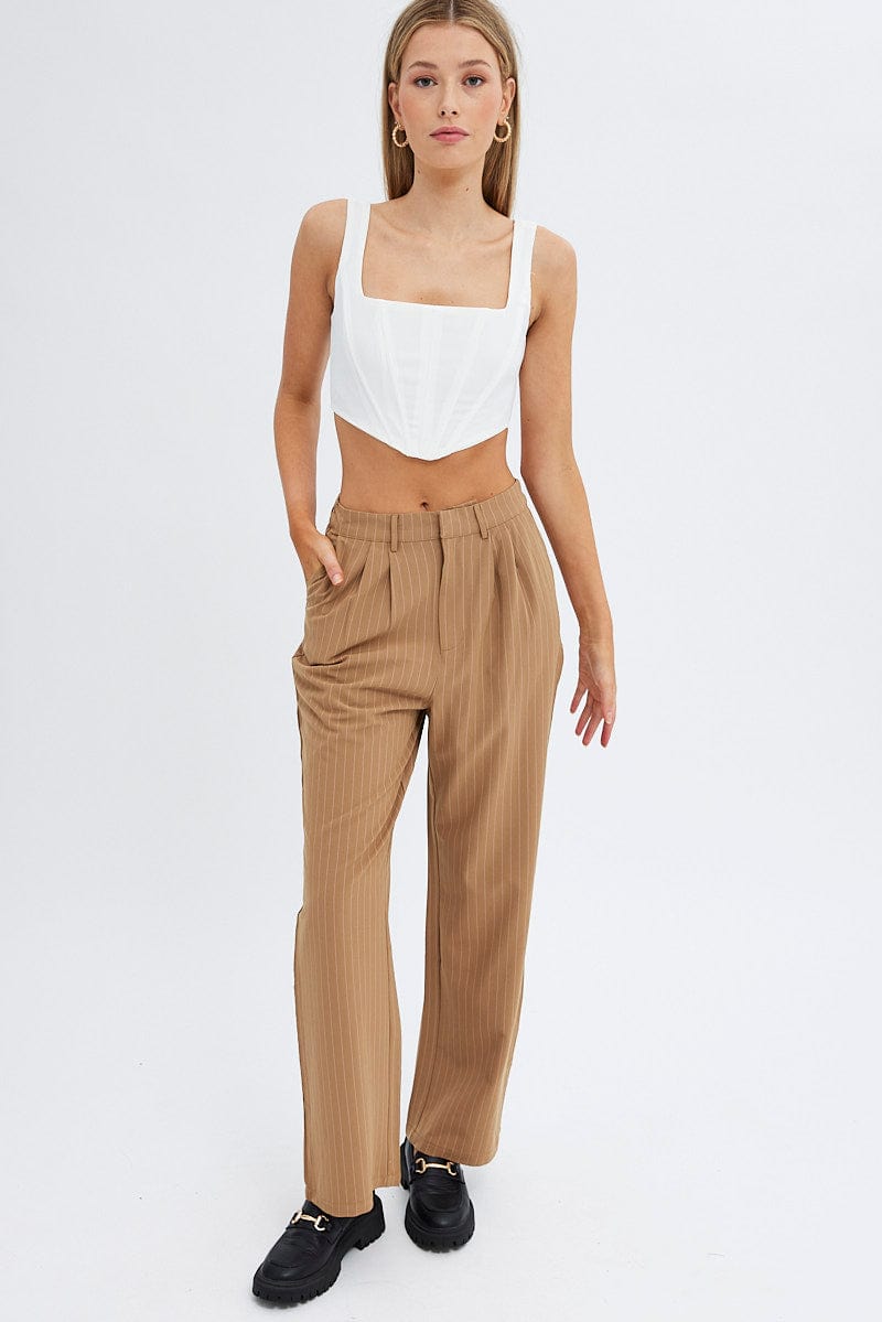 Blue Stripe Wide Leg Pants High Rise Pleated for Ally Fashion