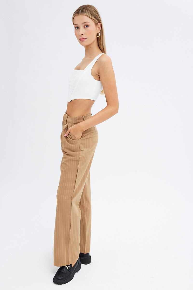 Blue Stripe Wide Leg Pants High Rise Pleated for Ally Fashion