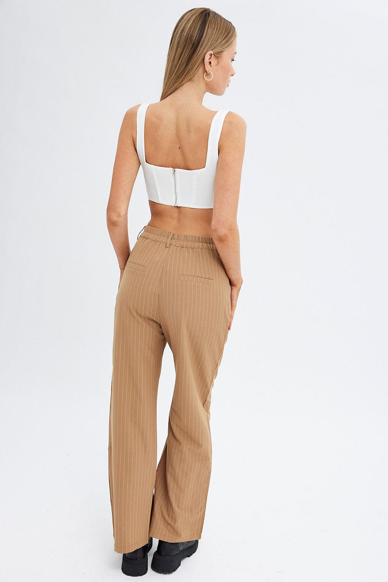 Blue Stripe Wide Leg Pants High Rise Pleated for Ally Fashion