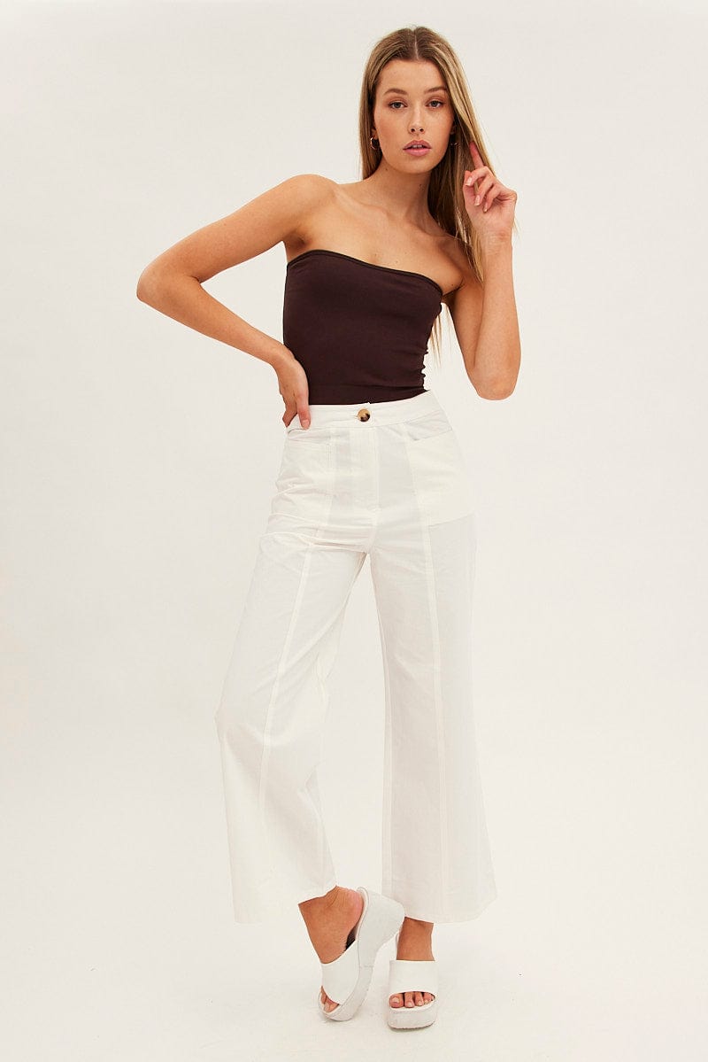 White Wide Leg Pants High Rise Cotton for Ally Fashion