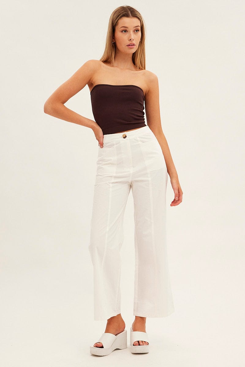 White Wide Leg Pants High Rise Cotton for Ally Fashion