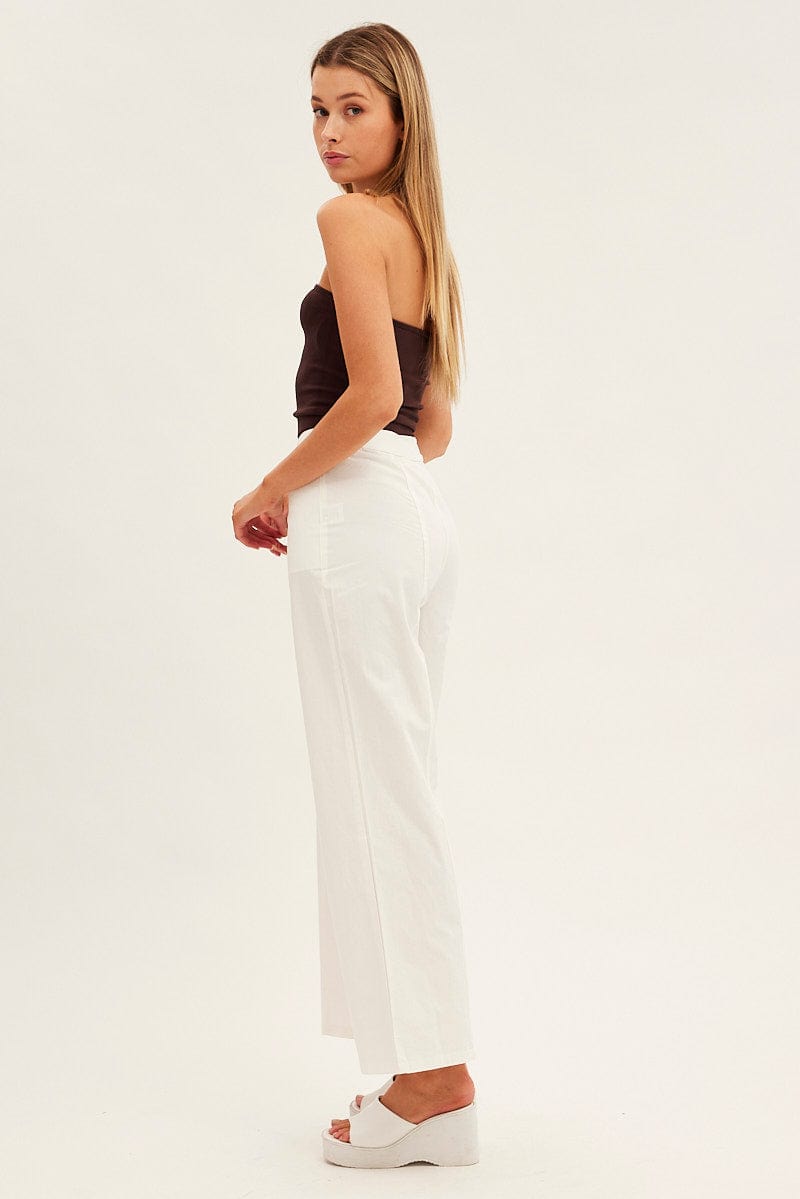 White Wide Leg Pants High Rise Cotton for Ally Fashion