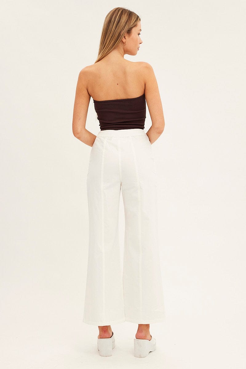 White Wide Leg Pants High Rise Cotton for Ally Fashion