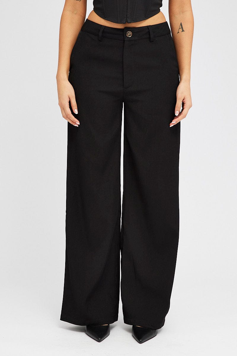 Black Wide Leg Pants High Rise for Ally Fashion