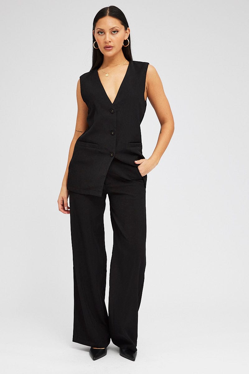 Black Wide Leg Pants High Rise for Ally Fashion