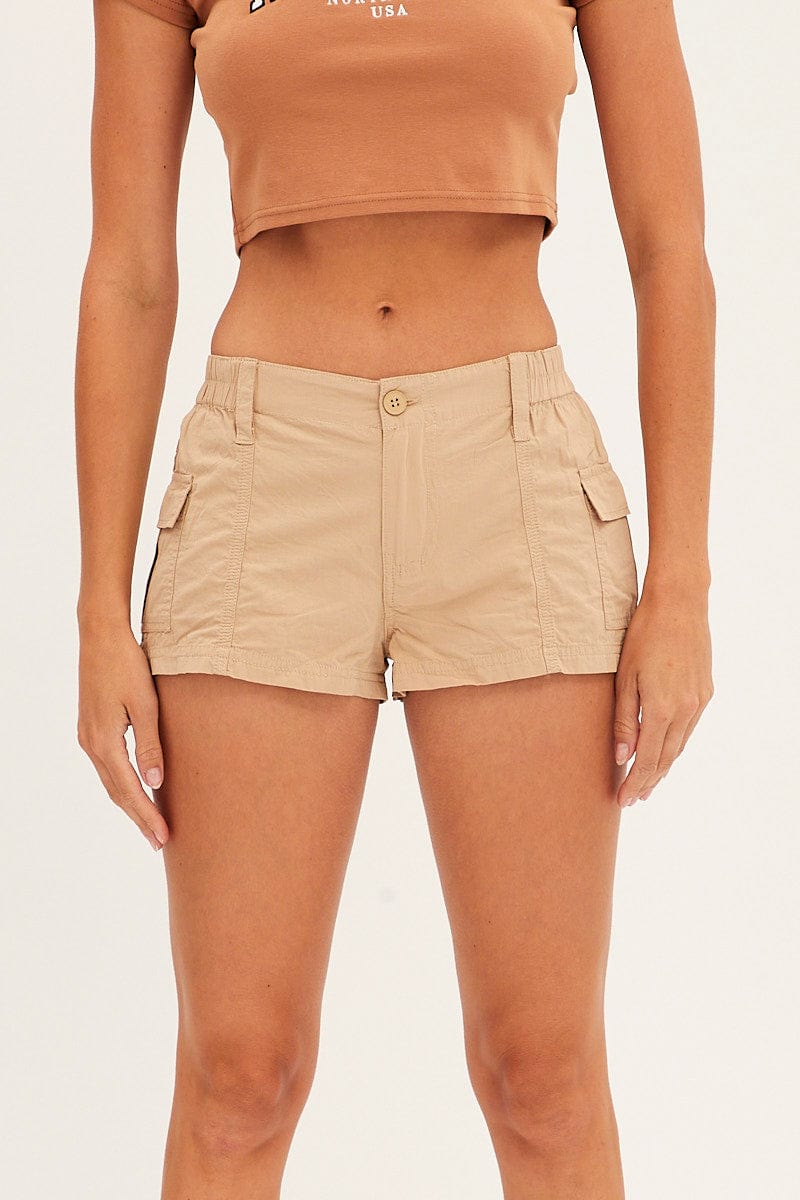 Beige Cargo Shorts Low Rise for Ally Fashion