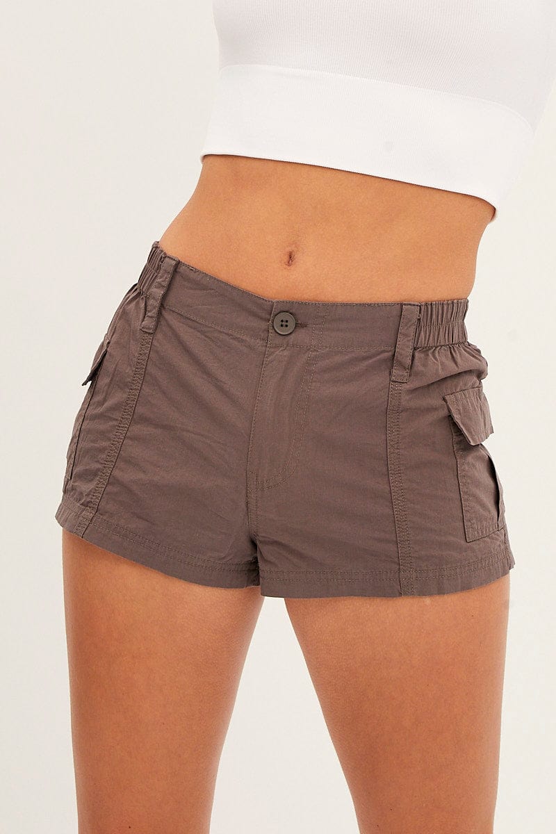 Brown Cargo Shorts Low Rise for Ally Fashion