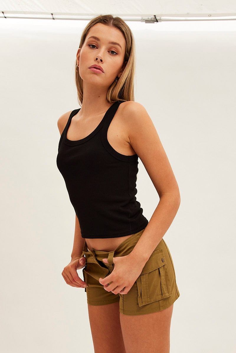 Green Cargo Shorts Low Rise for Ally Fashion