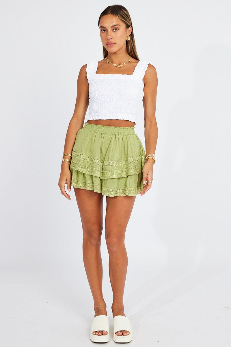 Green Shorts High Rise Cotton for Ally Fashion