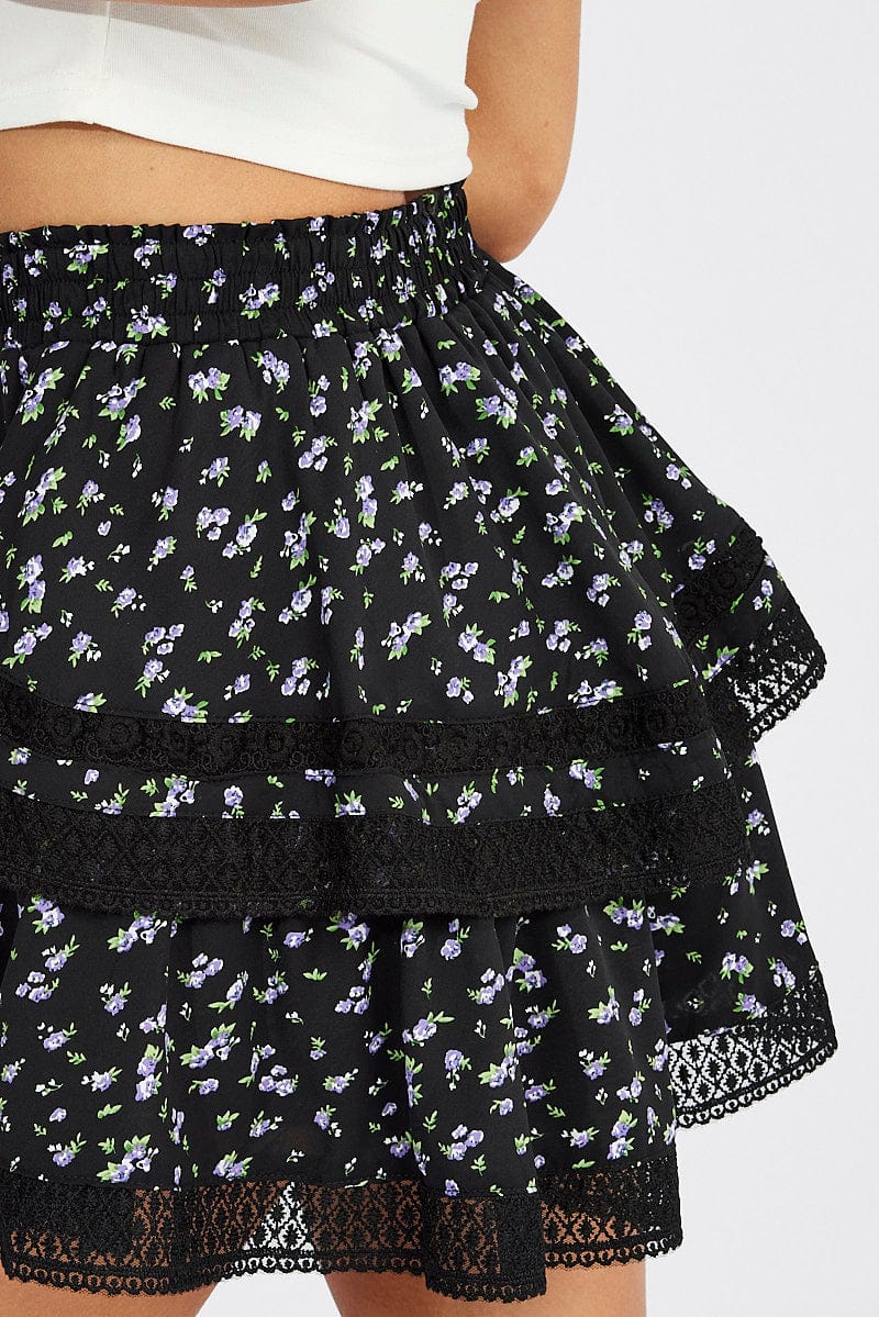Black Floral Shorts High Rise for Ally Fashion