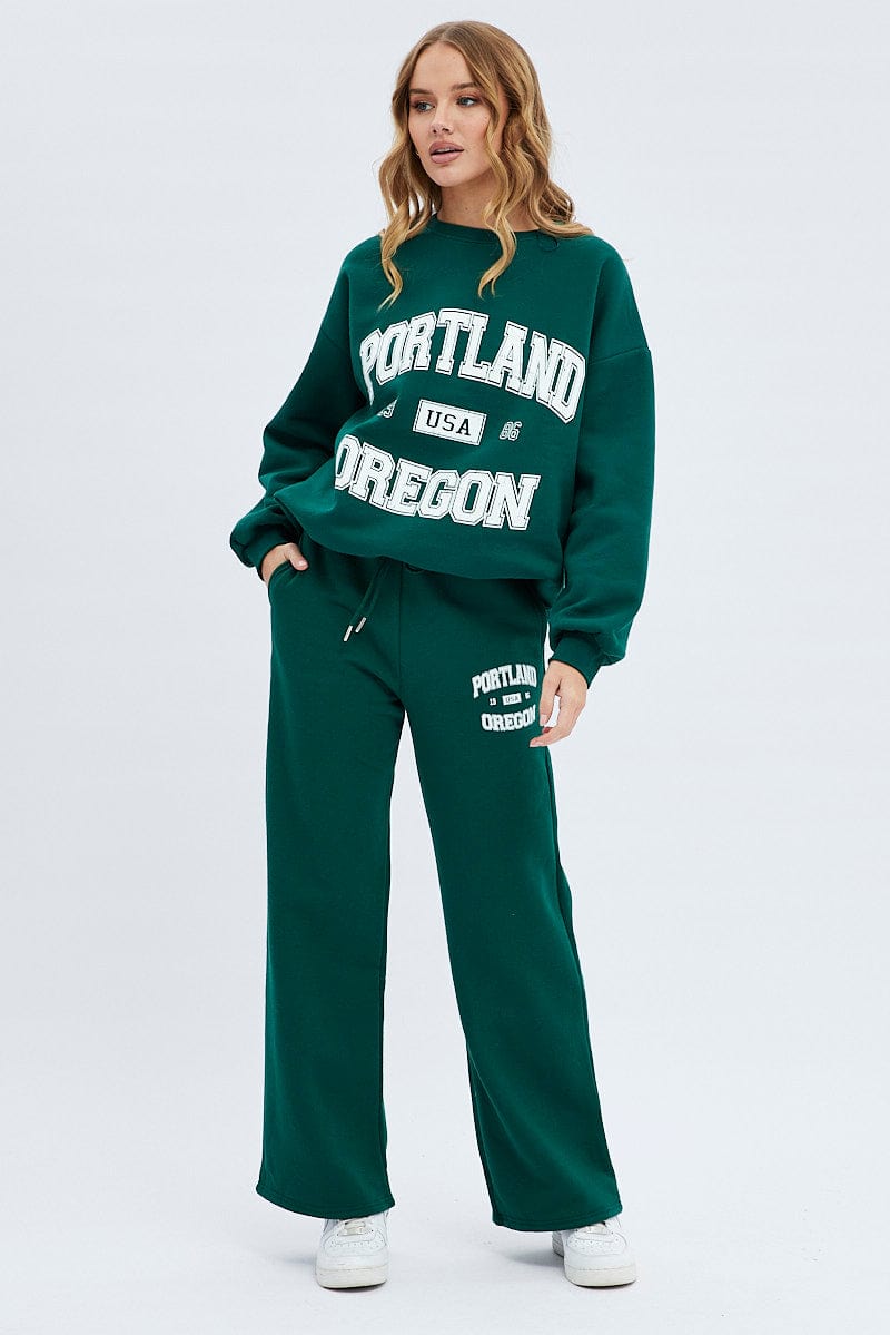 Green Track Pants Relaxed Fit for Ally Fashion