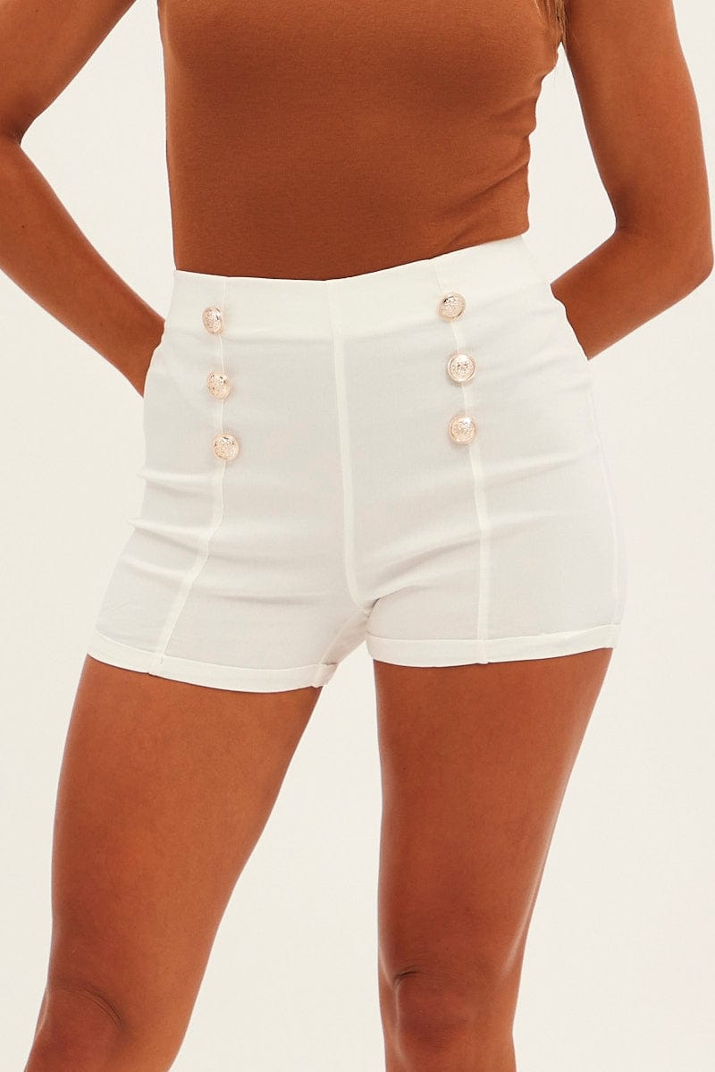 White Shorts High Rise Button Through for Ally Fashion