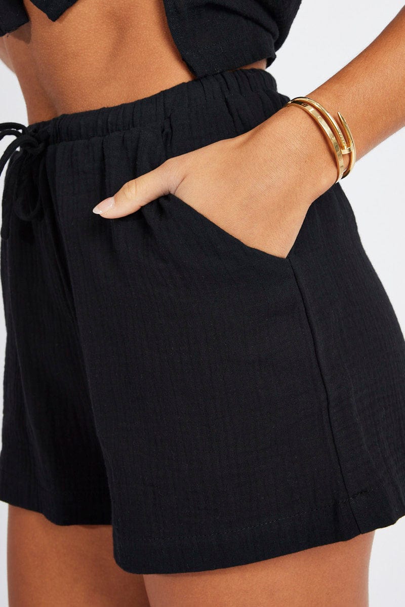 Black Relaxed Shorts Elasticated Waist for Ally Fashion