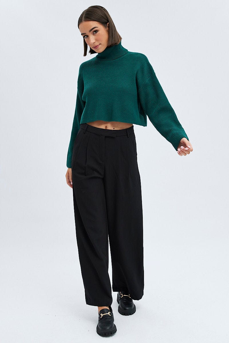 Black Wide Leg Pants Turn Down Waist Low Rise for Ally Fashion