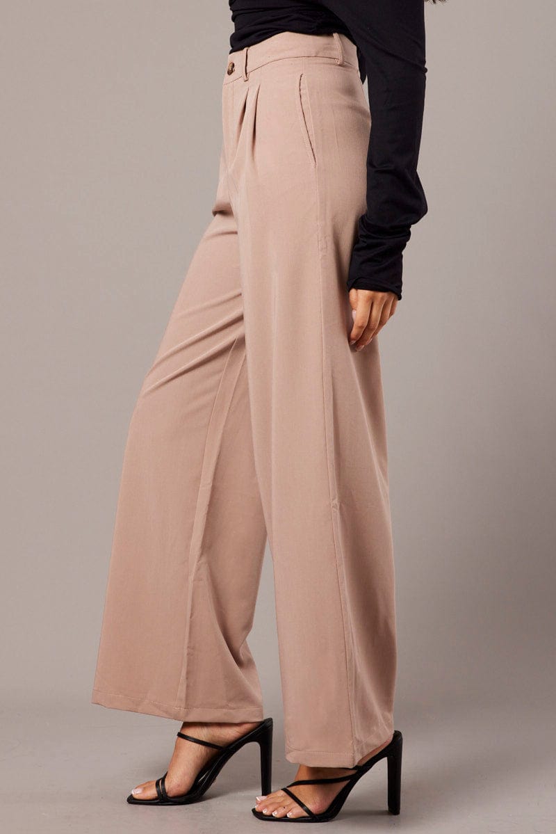 Beige Wide Leg Pants Mid Rise for Ally Fashion