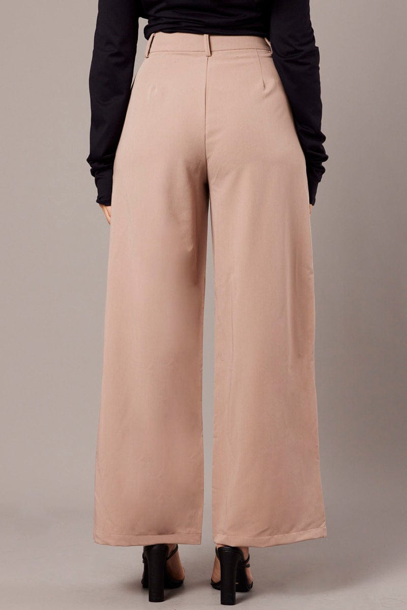 Beige Wide Leg Pants Mid Rise for Ally Fashion