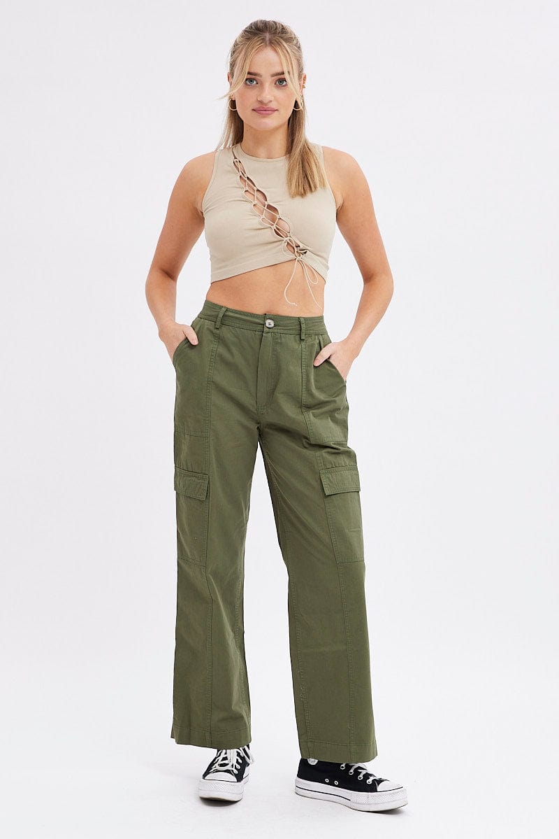 Green Cargo Pants High Rise | Ally Fashion