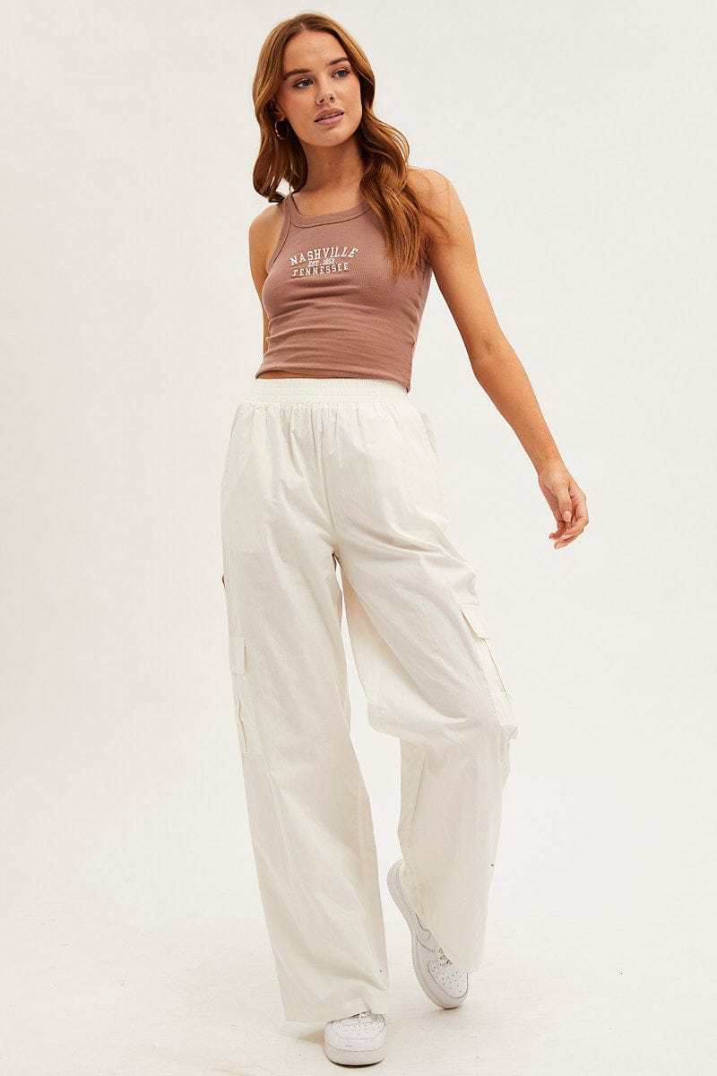 White High Rise Straight Leg Cargo Pants