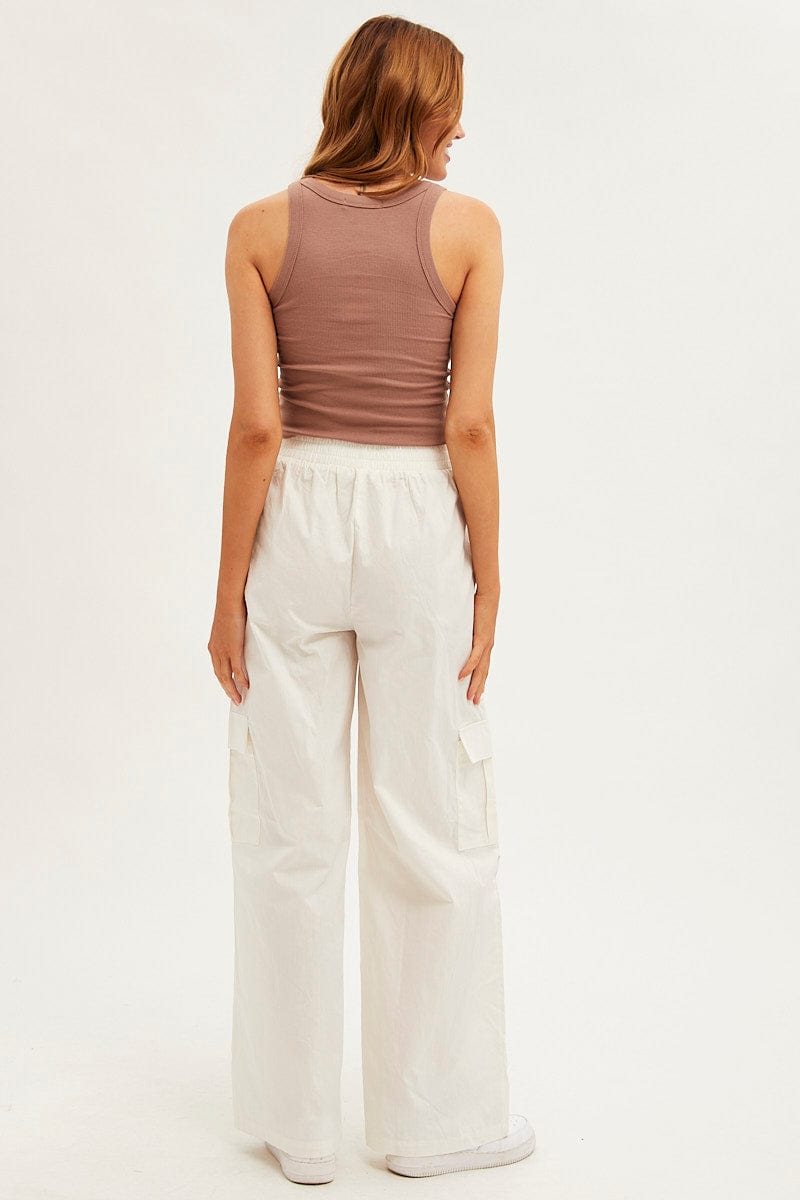 White Wide Leg Cargo Pants High Rise for Ally Fashion