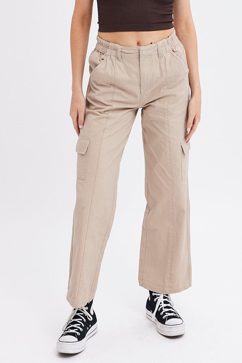 Beige Cargo Pants Mid Rise | Ally Fashion