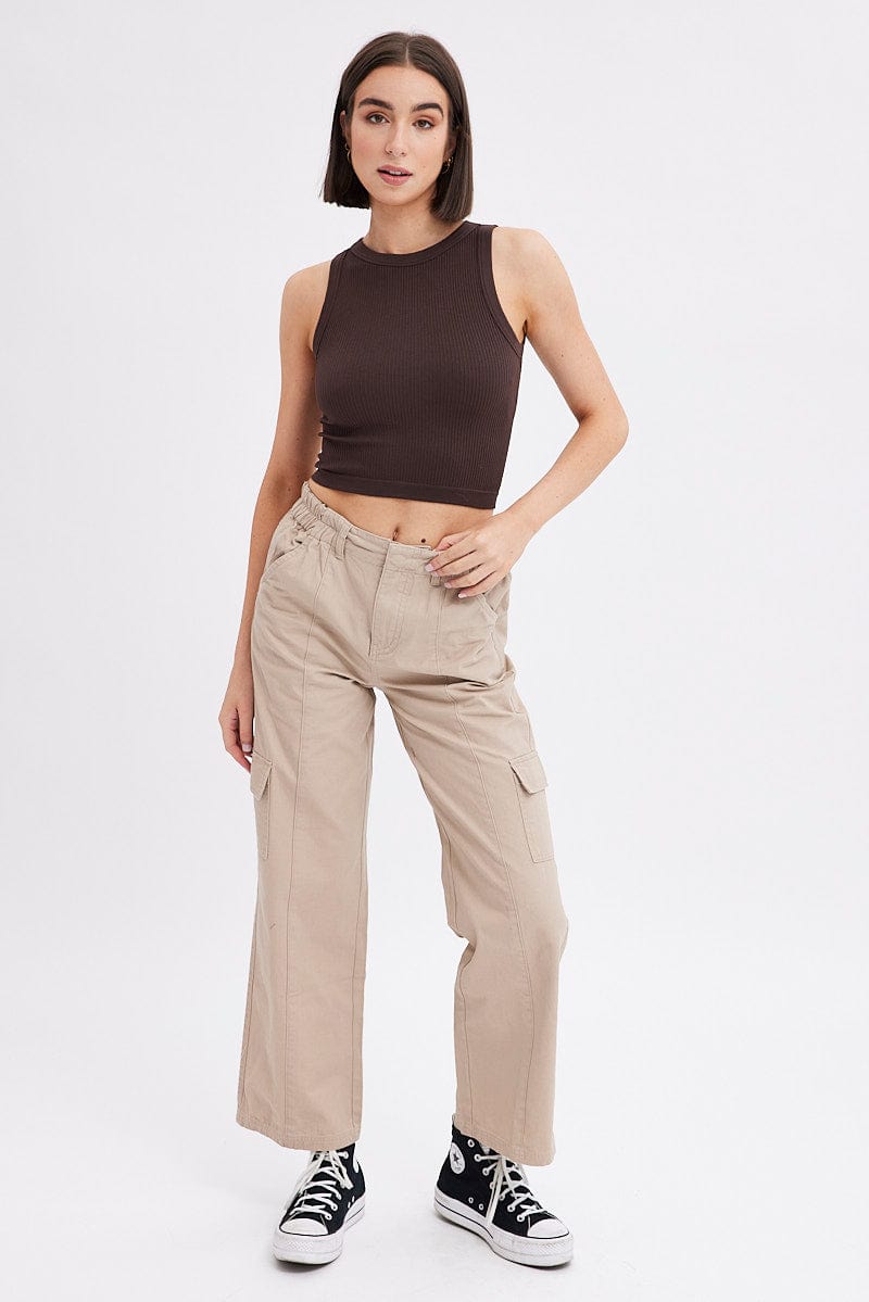 Beige Cargo Pants Mid Rise | Ally Fashion