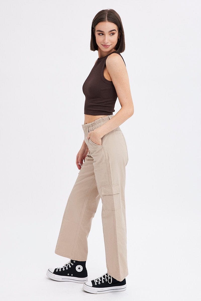 Beige Cargo Pants Mid Rise for Ally Fashion