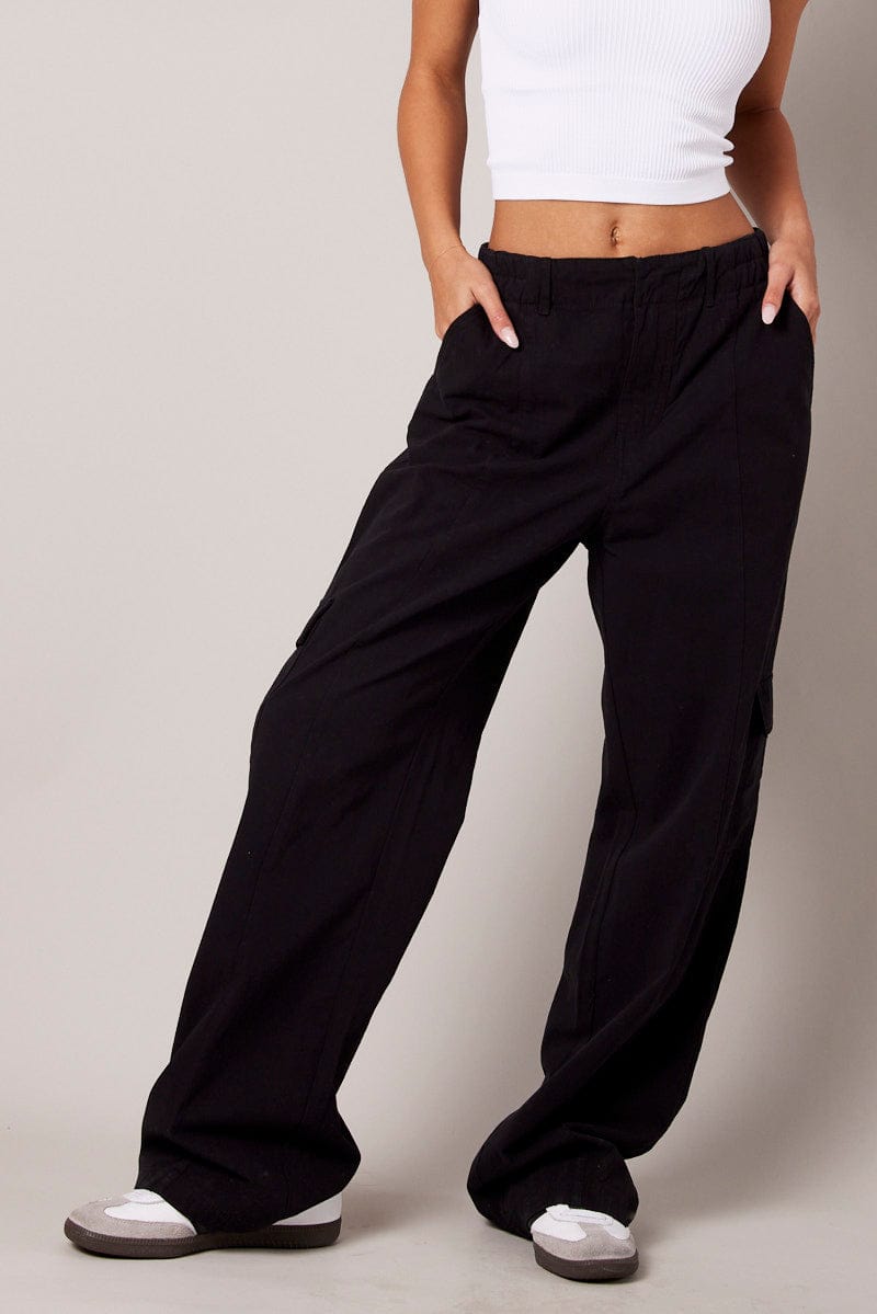 Black Cargo Pants Mid Rise for Ally Fashion