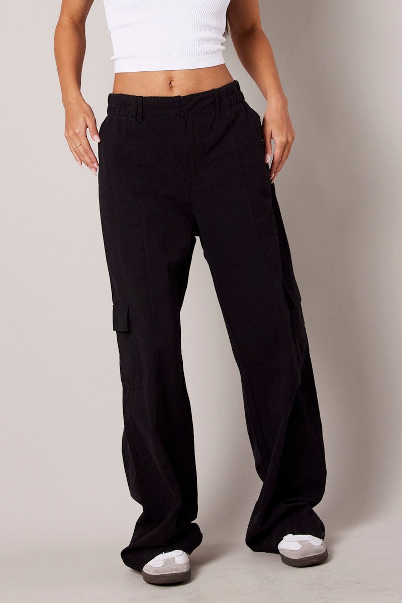 Black Cargo Pants Mid Rise for Ally Fashion