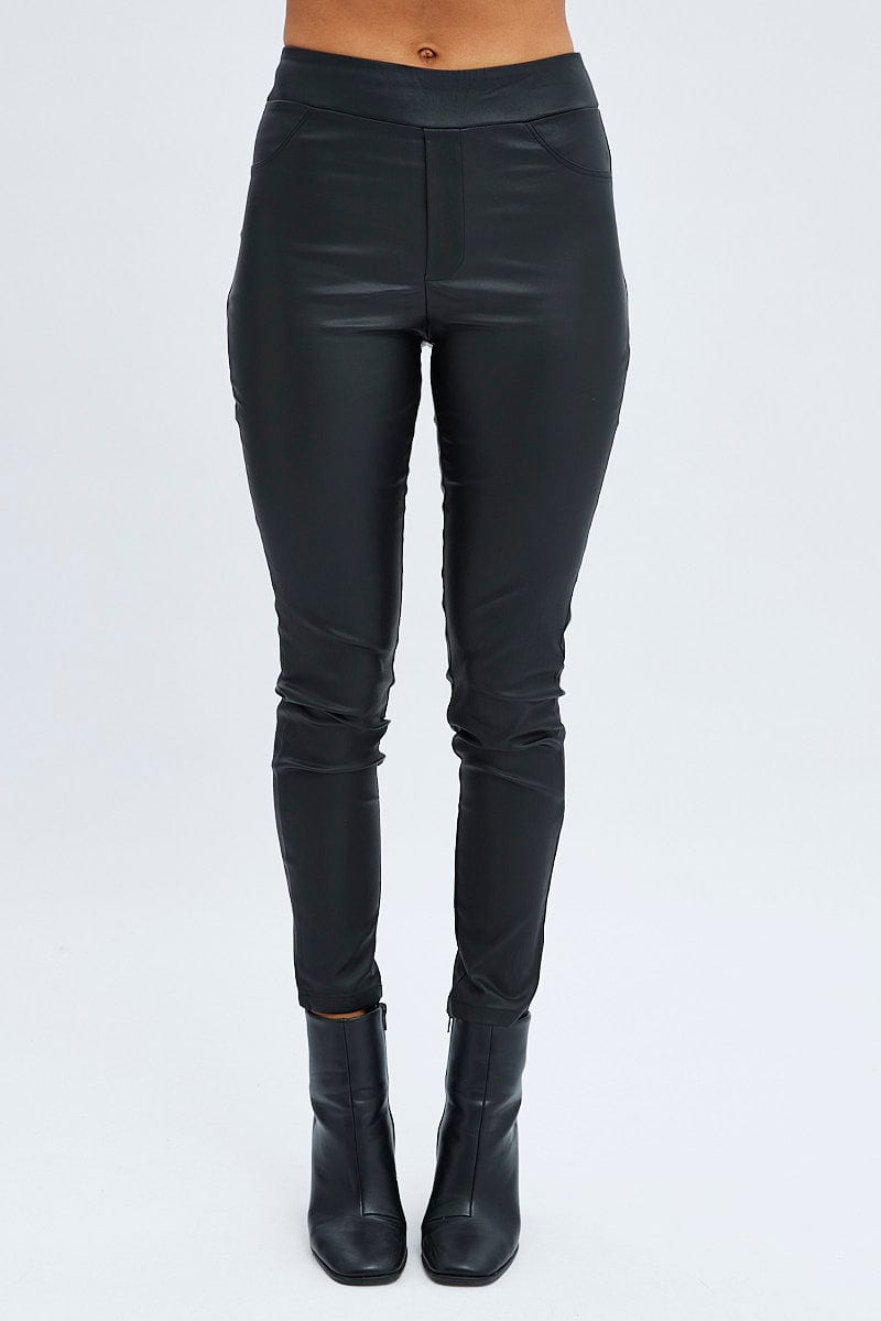 Black Leggings High Rise Wet Look for Ally Fashion