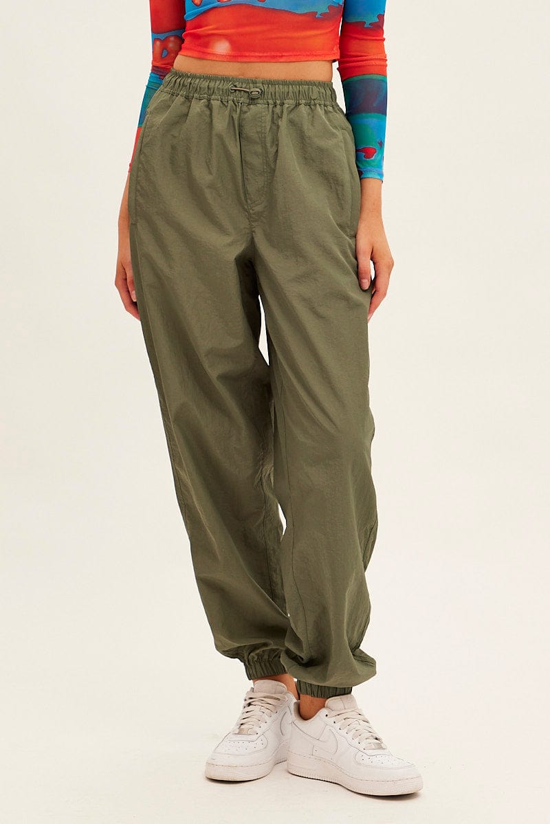 Green Parachute Cargo Pants Mid Rise for Ally Fashion