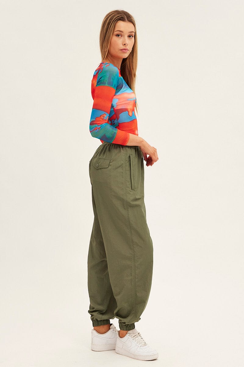 Green Parachute Cargo Pants Mid Rise for Ally Fashion