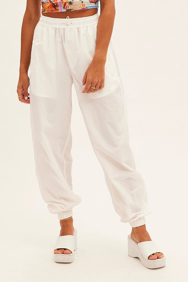 White Parachute Cargo Pants Mid Rise | Ally Fashion