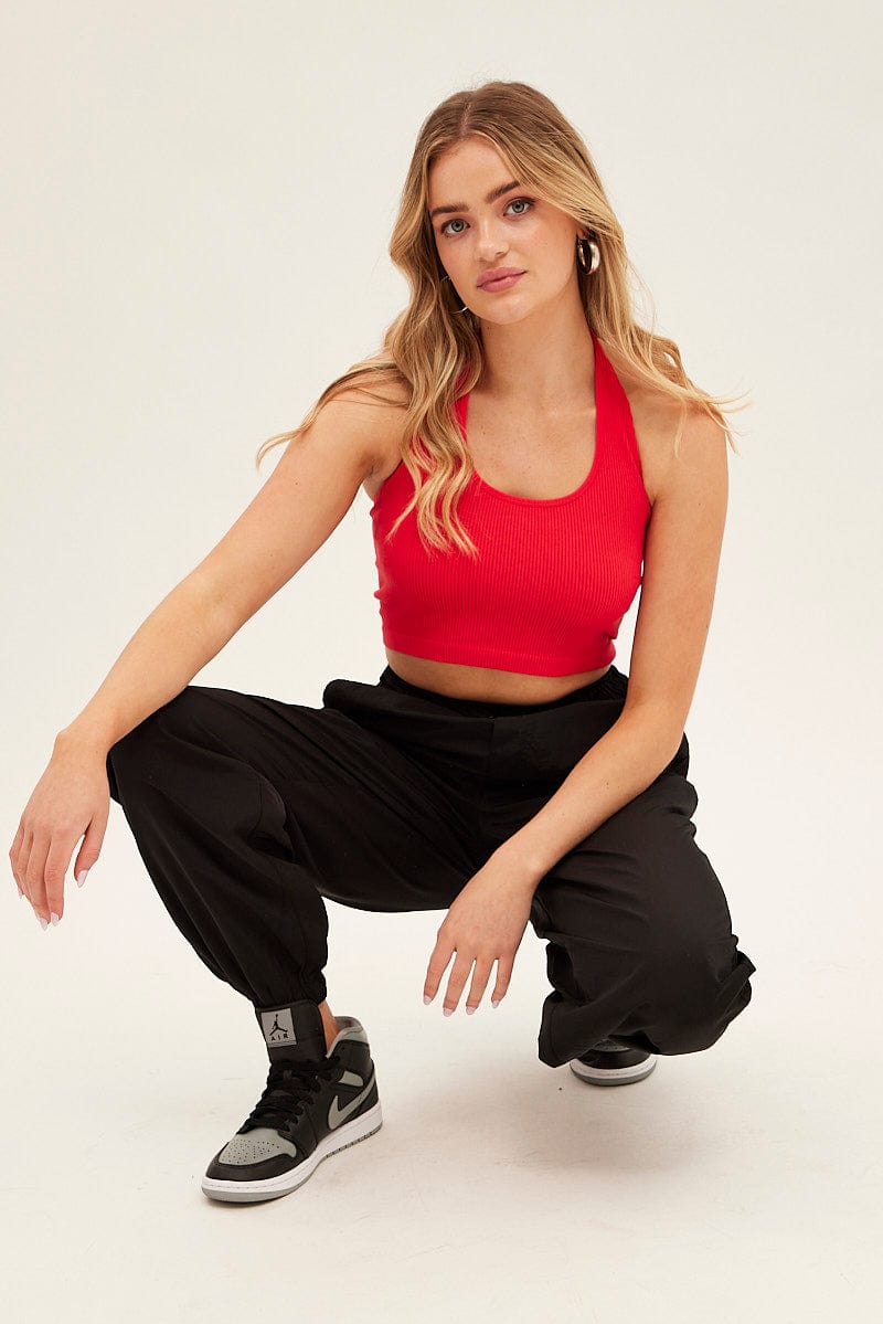 Black Parachute Cargo Pants Mid Rise for Ally Fashion